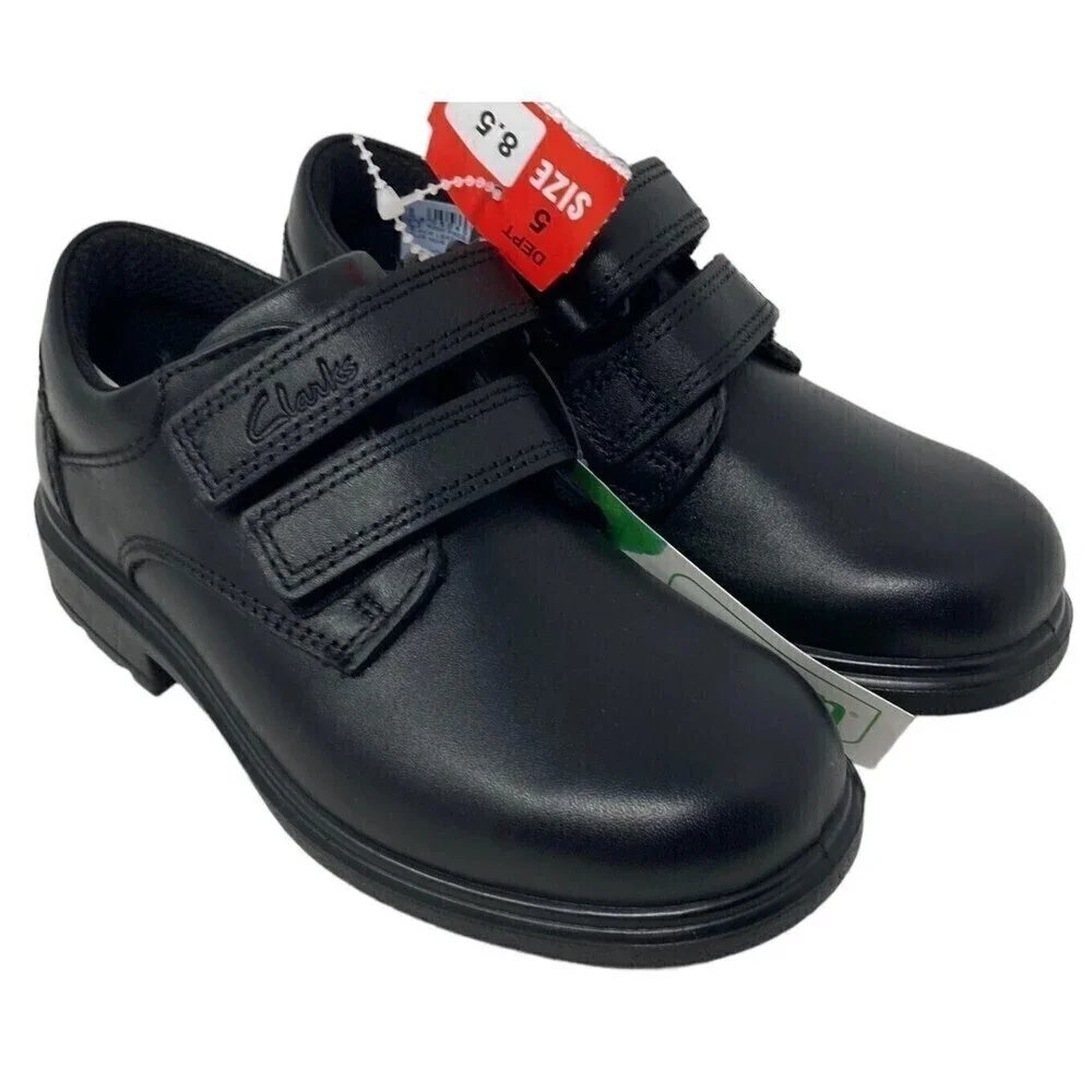 Clarks Boys Black Remi Pace Sneakers Size Wide 8.5 US 25.5 EU Leather NEW NIB